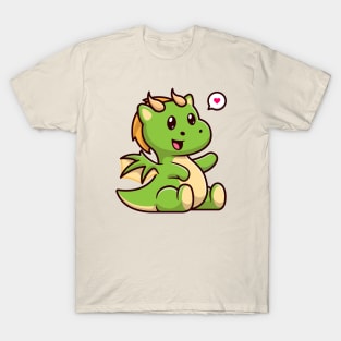 Cute Baby Green Dragon Sitting Cartoon T-Shirt